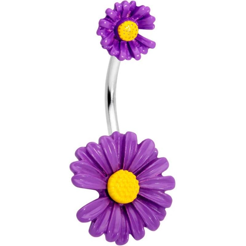 nwt purple sunflower daisy‎ silver 14G summer vacation casual belly button ring
